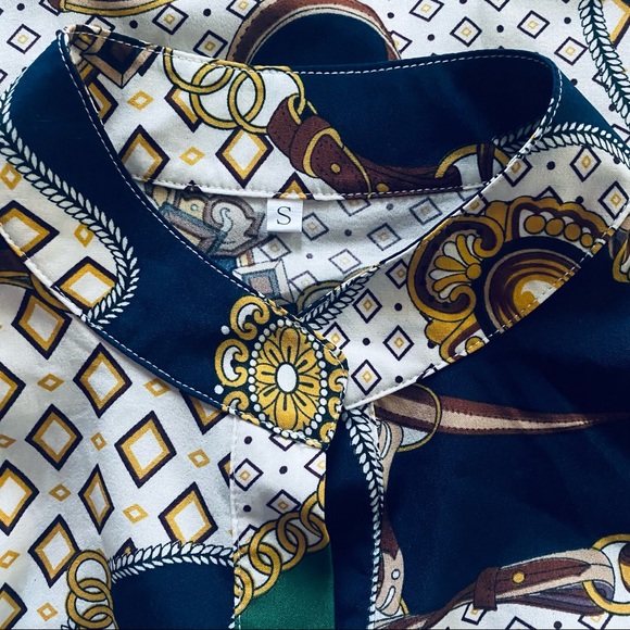 Vintage Inspired Green Black and White Button Down Blouse small - Picture 9 of 10